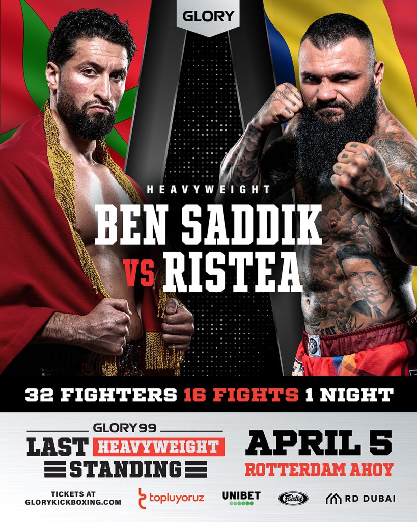  On April 5th Ben Saddik Jamalwill face Cristian Ristea in Rotterdam at the Last Heavyweight Standing! #GLORY99